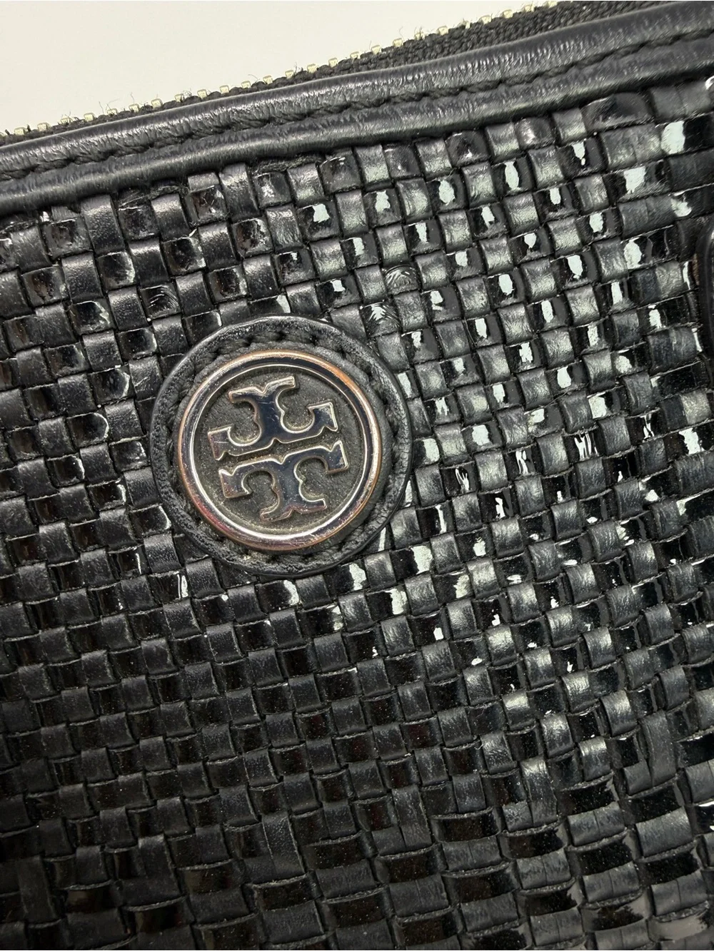 Tory Burch Robinson Black Basket Weave Leather Small Tote Satchel with Chain - Picture 5 of 16